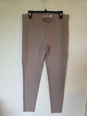 Betabrand Women Dress Pant Yoga Pant Skinny Large Long Taupe Beige